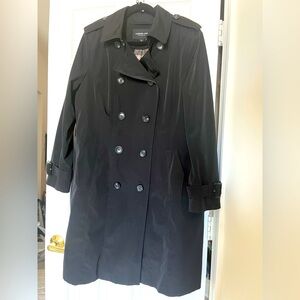 London Fog-Black TrenchCoat DoubleBreasted Liner w/zipper pit to pit 24in XL/2XL